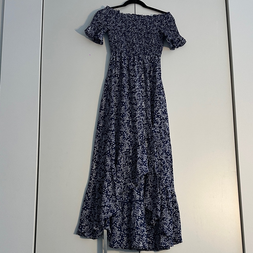 Lulu's Navy Floral Off-Shoulder Dress
